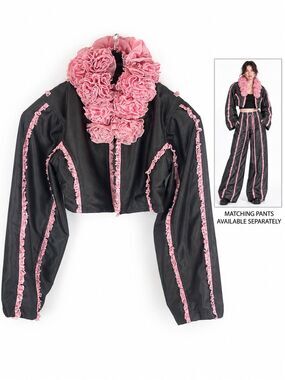 Bye Bambi Gray Pink Ruffle Cropped Bolero Jacket AU 8 US 4 Y2K